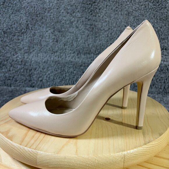 Saks Fifth Avenue Shoe Cathy Nude Pump Womens Size 10 Leather Stiletto High Heel - Picture 1 of 8